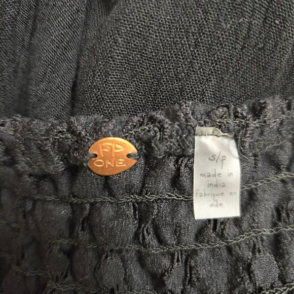 FP One Black Adella Maxi Slip Dress S Whimsigoth Boho Gauzy Lace Strappy Flowy - Picture 7 of 11